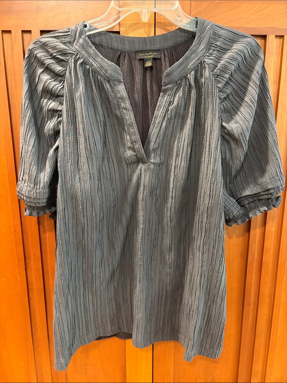 Gray Textured V-Neck Peasant Tunic